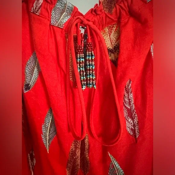 FARM RIO LINEN EMBROIDERED FEATHER PANTS SIZE M NWT - Picture 6 of 6